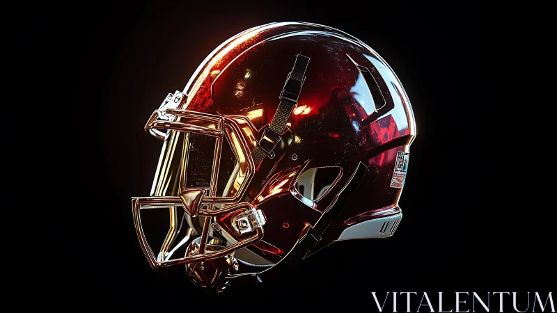 Chrome red football helmet under dramatic studio lighting.