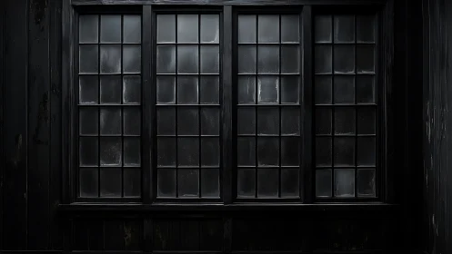 Midnight-pane window grid brooding in quiet shadow.