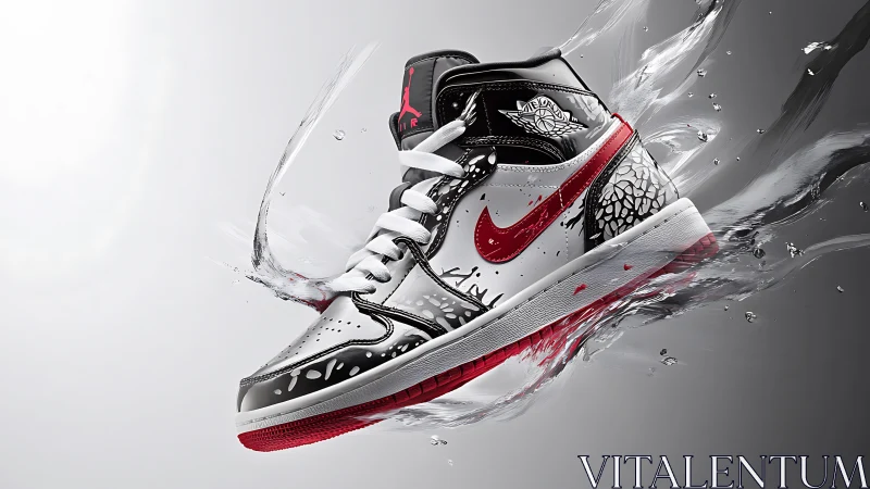 High-contrast basketball sneaker splashes through liquid impact.