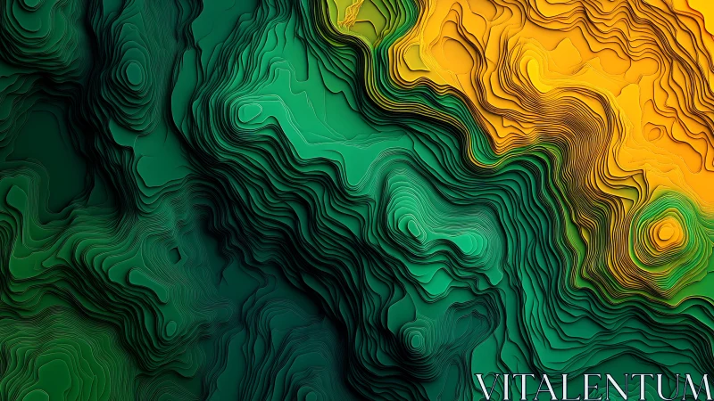 Layered green and yellow abstract topographic pattern.