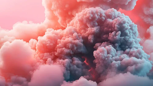 Billowing neon storm clouds in soft pastel atmosphere.