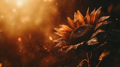 Sunflower glowing softly in golden evening light.