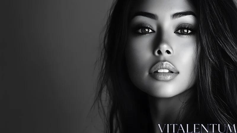 Softly lit monochrome portrait with soulful, reflective gaze.