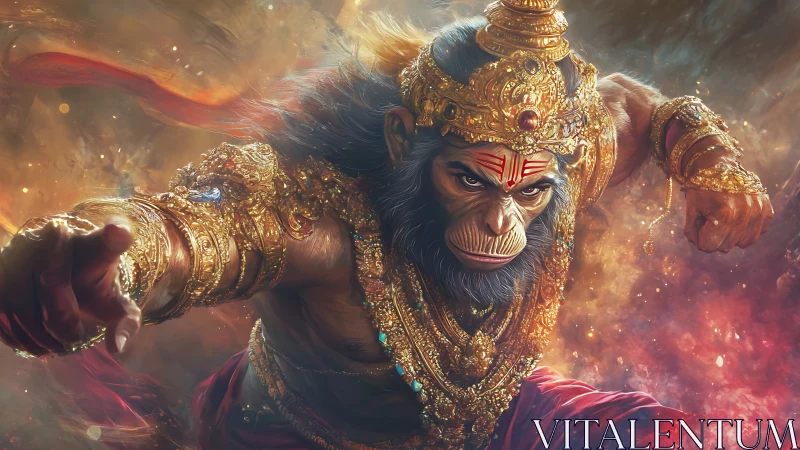 Divine monkey warrior in ornate golden battle armor.