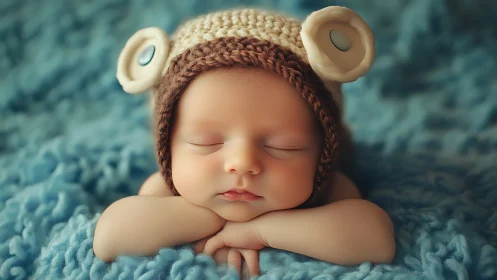 Slumbering Bear: Newborn's Cozy Dream in Cream & Chocolate.