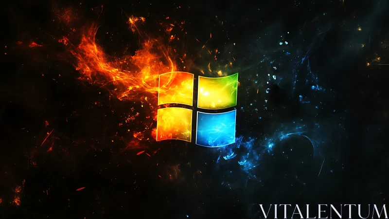 Windows-style quadrants with red and blue energy fields.