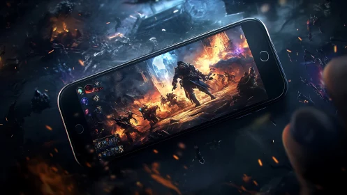 Mobile display as portal into high-intensity sci-fi battlefield.