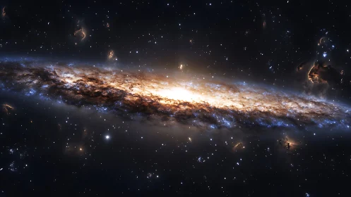 Edge-on spiral galaxy glows with dense central starburst core