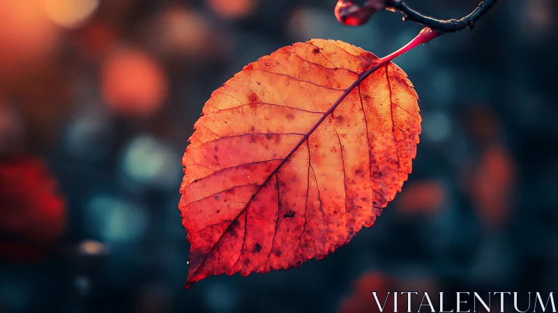 Single autumn leaf glows in shallow-depth macro composition