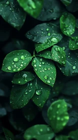 Quiet emerald leaves kissed by lingering morning rain.