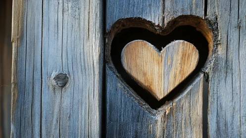 Weathered Wood Heart Cutout on Rustic Door.