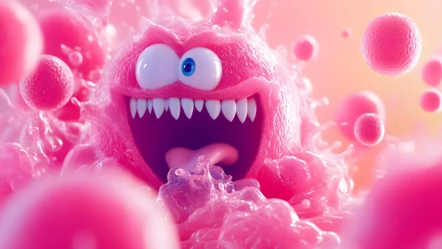 Playful Pink Monster in Vibrant 3D Cartoon Style Illustration.