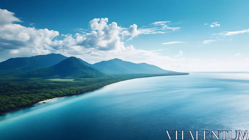 Coastal mountain ridge with aerial littoral curvature study.