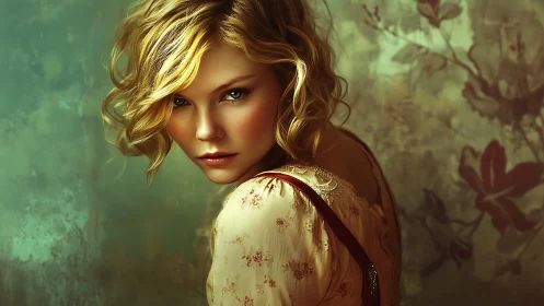 Golden-haired woman turns in soft, painterly vintage light.