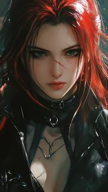 Scarred ember-eyed rebel in rain-slick black leathers.