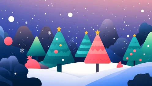 Minimalist winter forest with stylized geometric Christmas trees