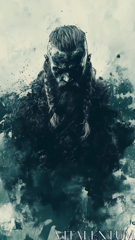 Monochrome Viking portrait merges splatter textures with negative space