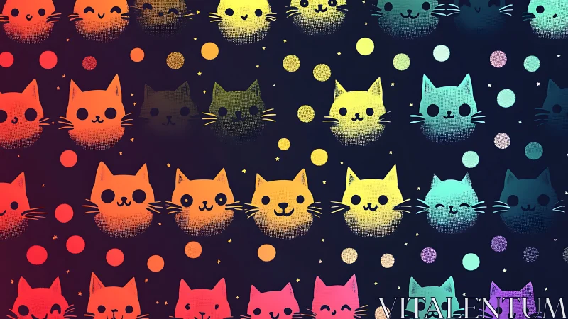 Rainbow Feline Constellation: Cats Dance Across the Digital Night Sky