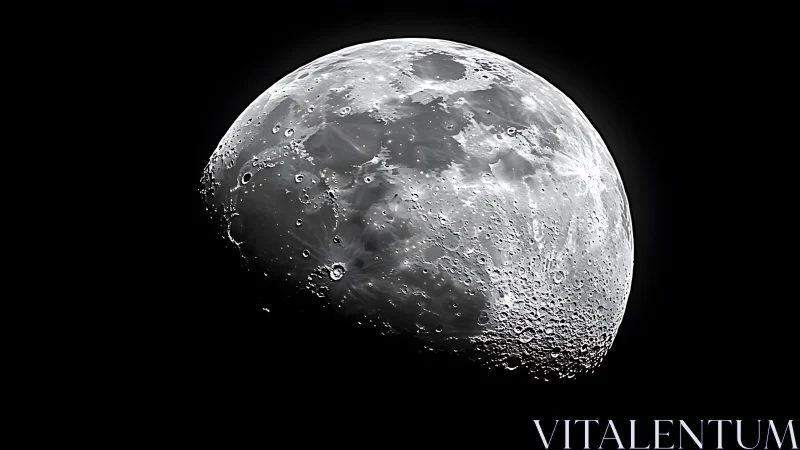 High contrast lunar surface close-up under deep black sky.
