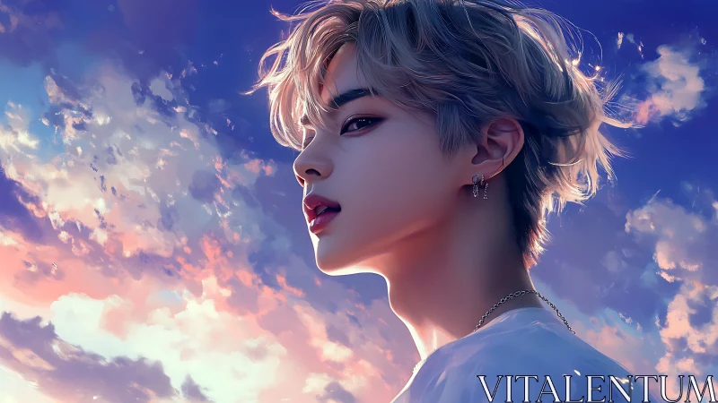 Dreamy skyward portrait glows with soft sunset color