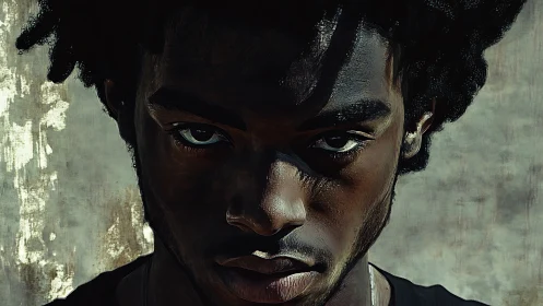 Digital portrait of young man with textured neutral backdrop.