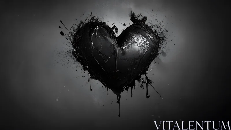 Obsidian Heart Suspended in Explosive Liquid Dynamics