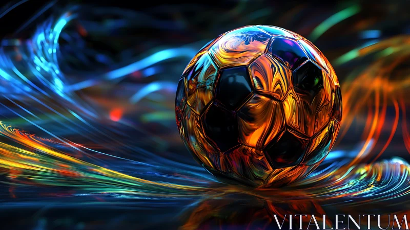 Luminous vortex football swirling through liquid neon night.