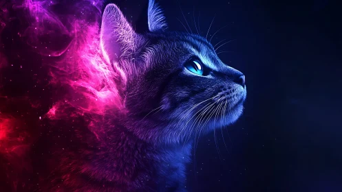 Luminous Cat with Neon Energy Aura.