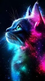 Neon Feline Portrait with Crystalline Eyes.