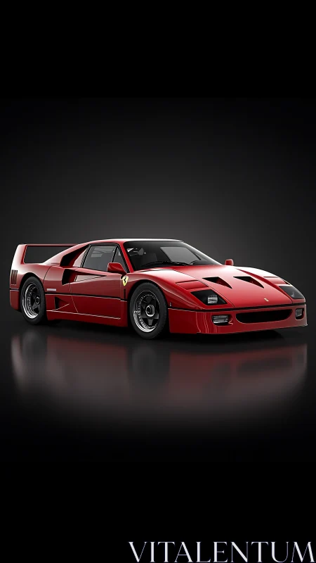 Iconic red supercar rendered on glossy black studio stage.