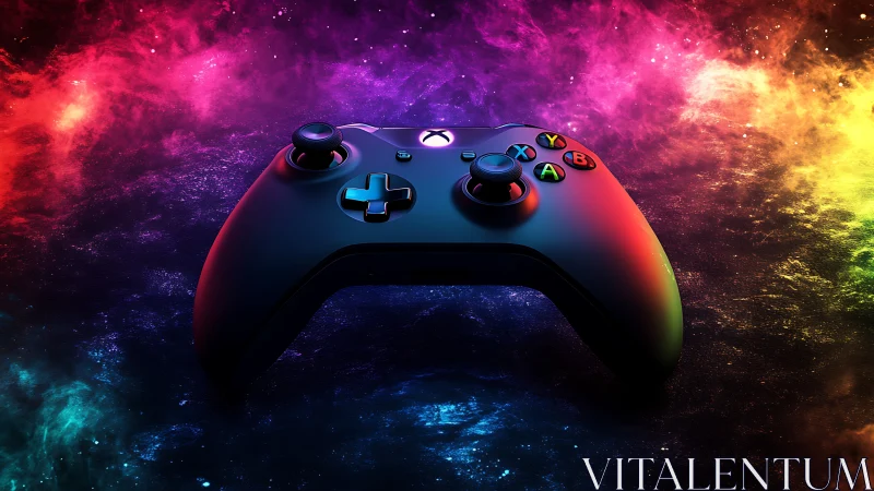Gaming Controller Against Cosmic Background.