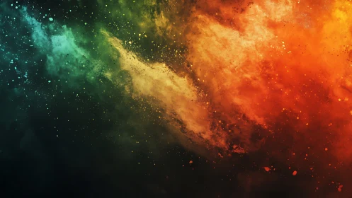 Multicolor particulate cloud with gradient dispersion pattern.