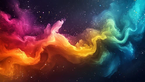 Vibrant cosmic nebula arcs across deep star-filled space