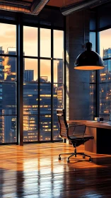 Sunset-streaked corner office quietly waits for ambition