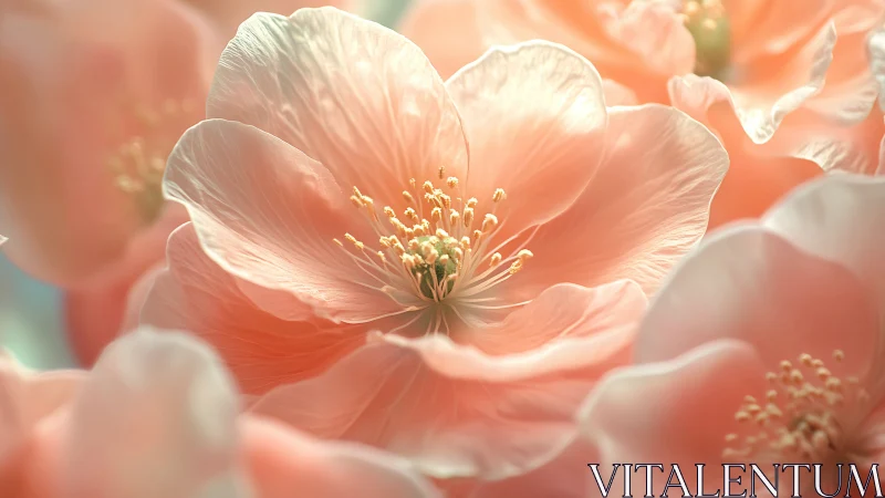 Macro analysis of peach floral petals under soft diffusion.