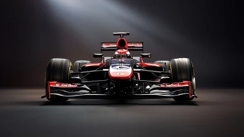 Front view of modern single seater racing car model.