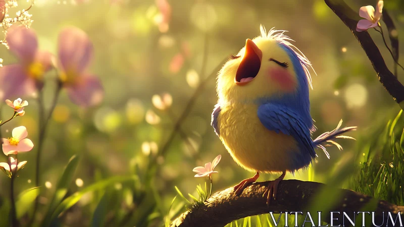 Sunlit blue songbird bursts into dawn&rsquo;s glittering chorus