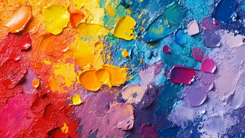 Vibrant abstract oil painting with textured rainbow palette.