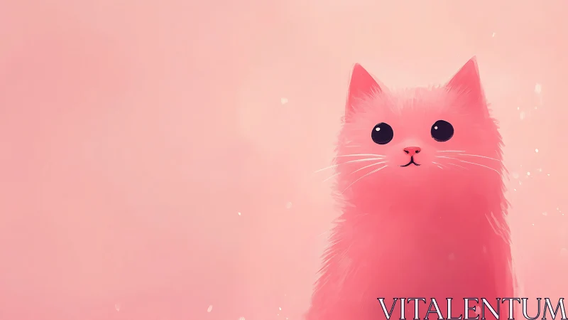 Stylized Pink Cat with Large Eyes Against Gradient Background