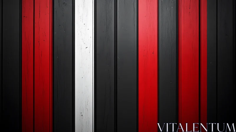 Vertical red black white planked wall with textured paint finish