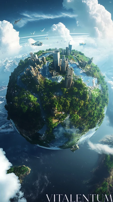 Tiny emerald world hums with spiral cities and sky traffic