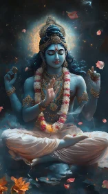 Blue cosmic mystic floats in petals and molten starlight