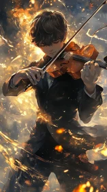 Violinist Ignites Starlit Sparks In A Storm Of Music.