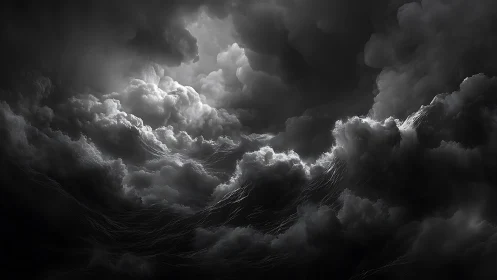 Monochrome volumetric storm clouds with cinematic rim lighting