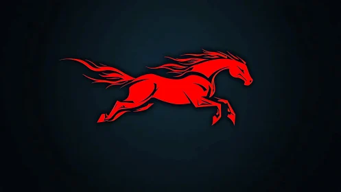 Fiery red running horse logo on deep midnight backdrop.
