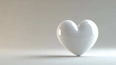 Glossy white heart form with specular highlights and soft shadow geometry