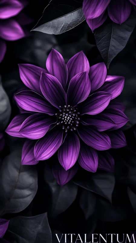 Purple Flower Study Against Dark Foliage.