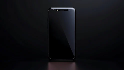 Black smartphone with blank screen on dark studio background.