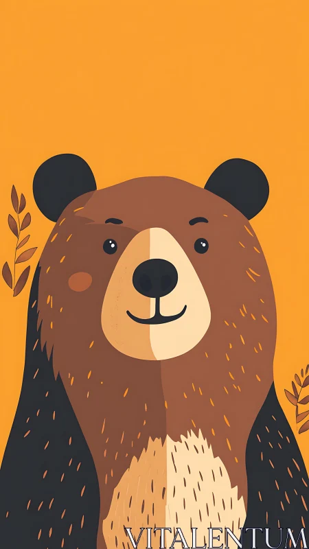 Smiling cartoon bear portrait on bold orange background.