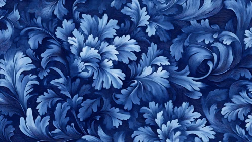 Repeating blue acanthus foliage pattern fills the entire frame